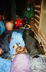 Fish Camp. Training Trek. It rained for several days so two training crews slept cozy on the porch of a Fish Camp cabin